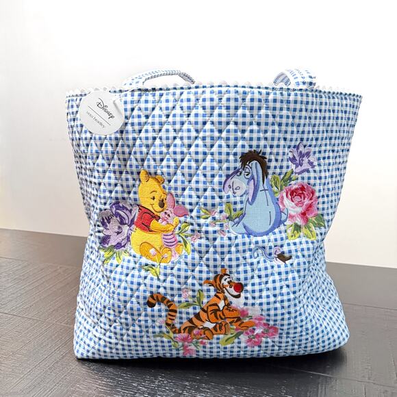 Vera Bradley Disney Winnie Pooh Tote Gingham Floral Cotton Eeyore Tigger Piglet - Picture 3 of 15